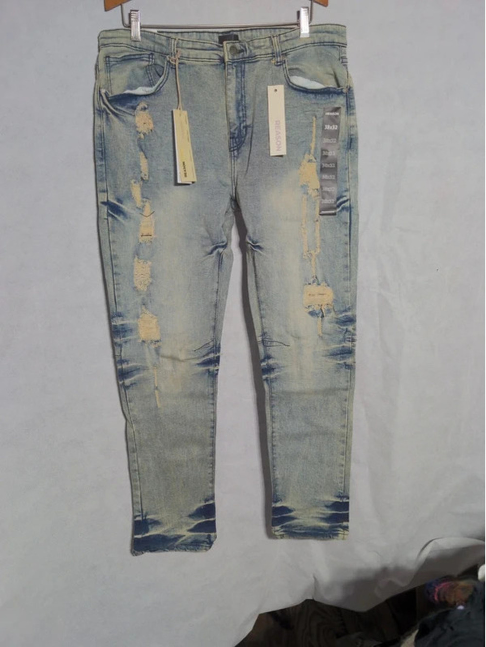 NWT Reason Brand Mens Distressed Skinny Jeans Light Acid Wash 38x32 RR5-207 2